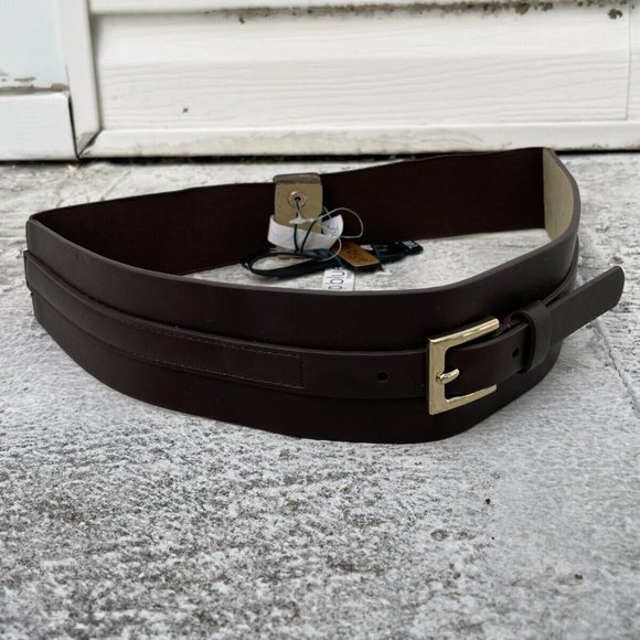 Linea Pelle LP Blue Women belt Brown Elastic Belt Gold Hardware Size US M/L new - Picture 5 of 12